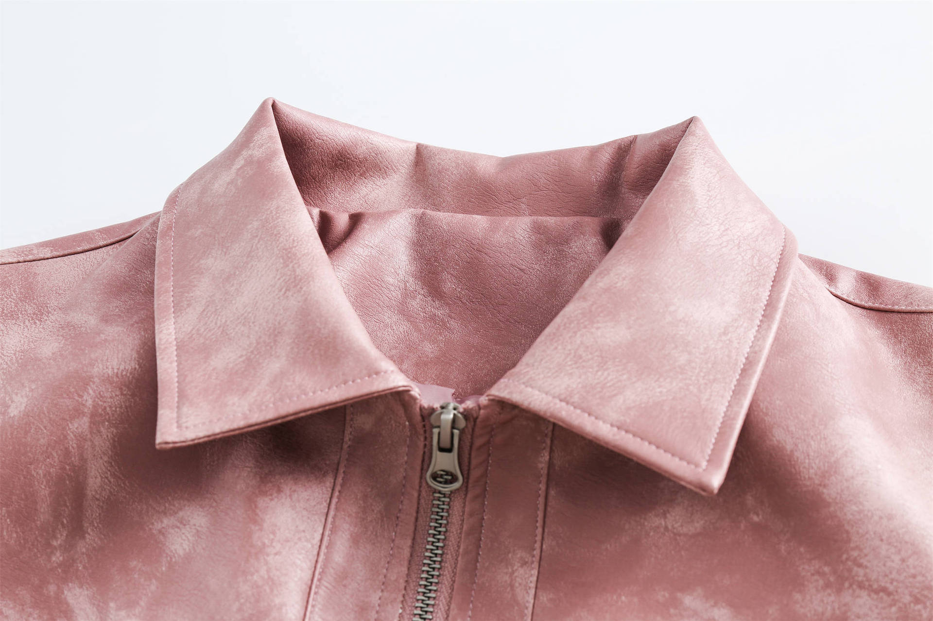 GorgeousBen   Women's 2024 new American retro pink PU leather spliced short jacket for women, with a spicy girl style, loose fit, trendy and versatile.