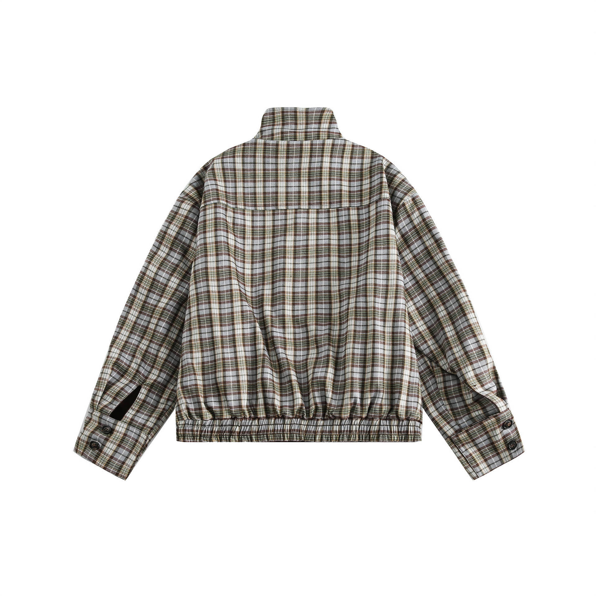 GrogeousBen   Unisex 2024 new  retro double-sided plaid jacket for men, trendy brand design with a sense of MIRADER stand-up collar work jacket.
