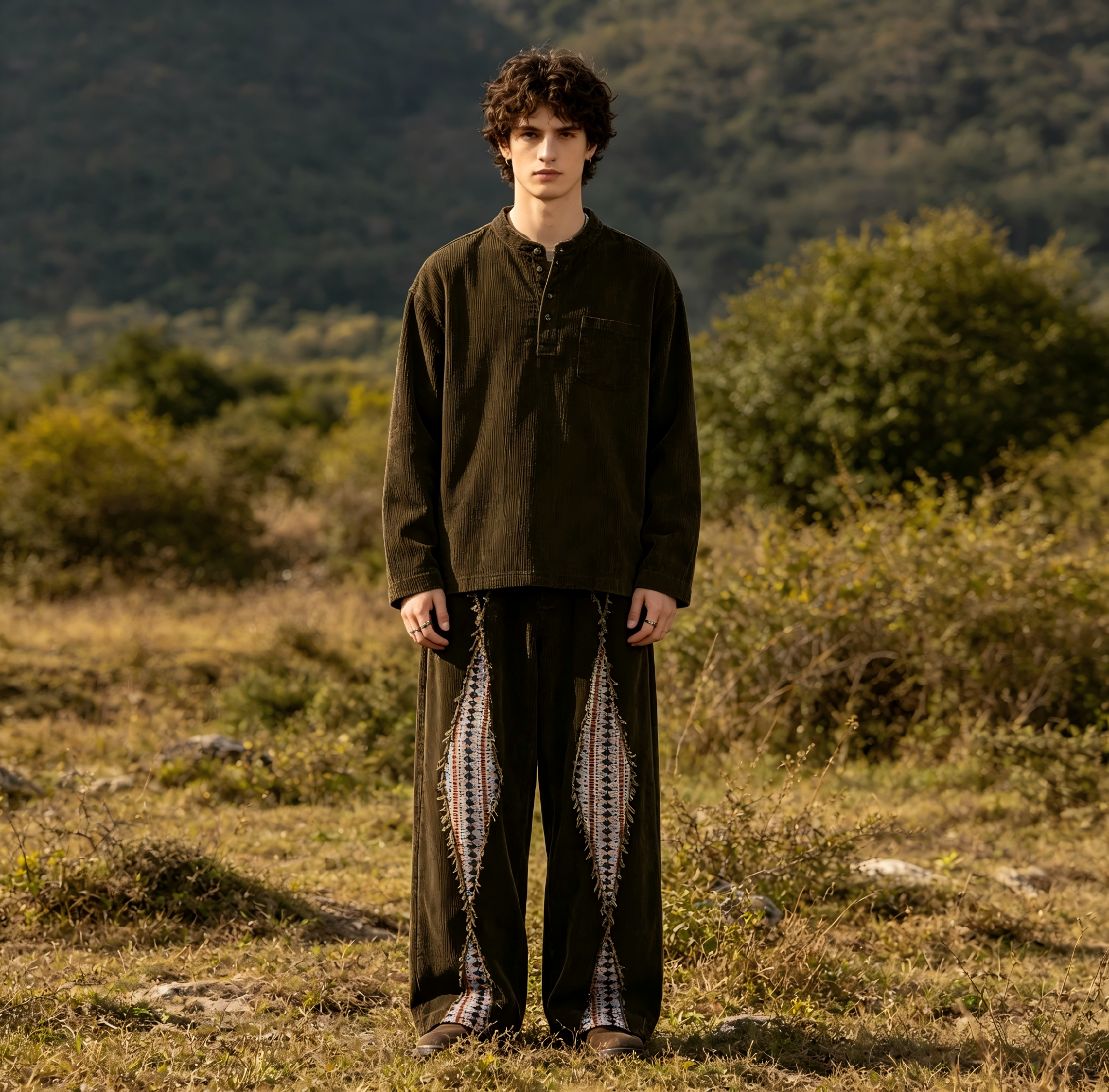GorgeousBen   Unisex 2024 new retro diamond-shaped spliced corduroy pants for men, trendy brand design with a sense of drape and wide-leg casual pants.