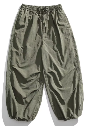 GrogeousBen .Customized Logo High Quality Garment Dyed Cotton Parachute Pants Unisex Trousers.