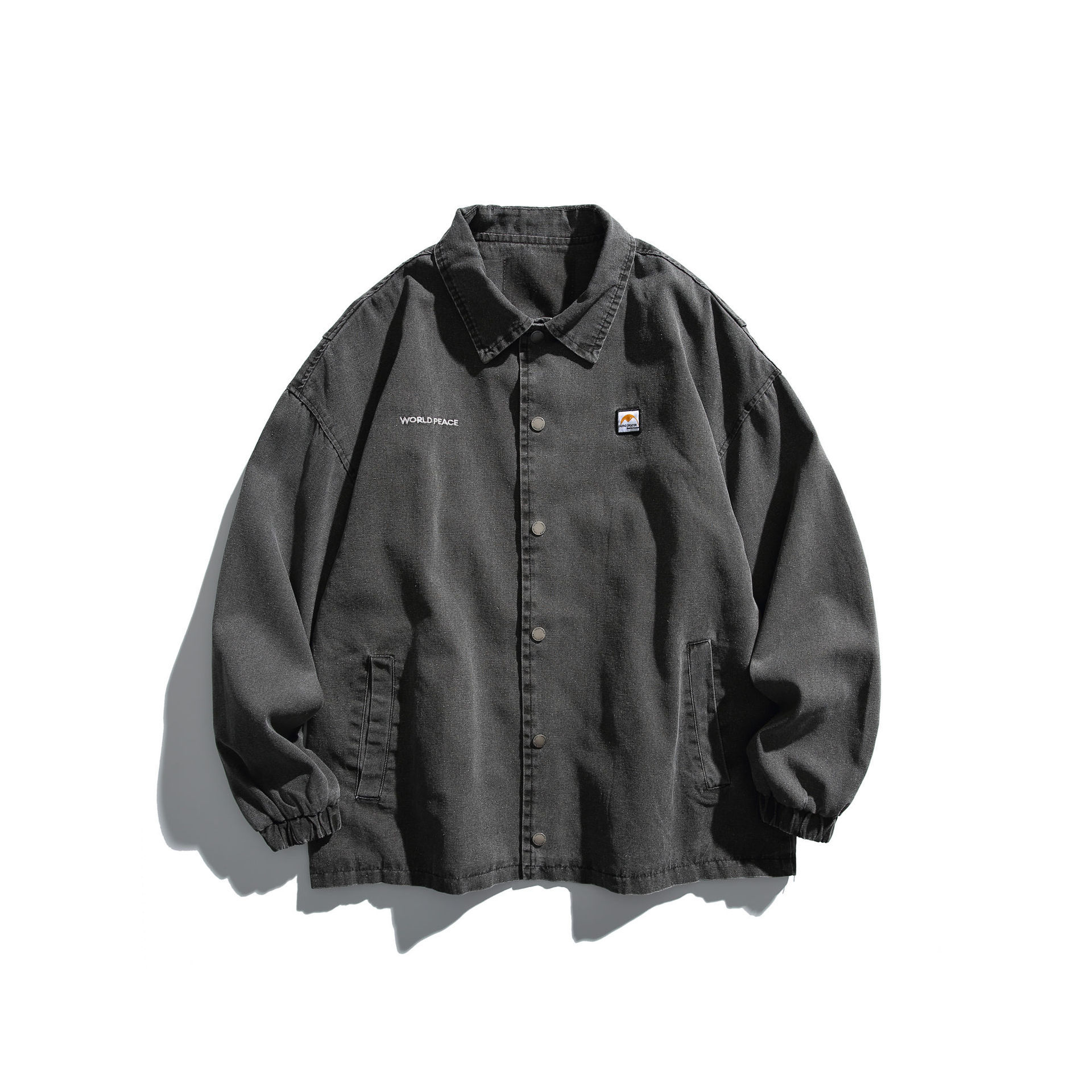 GorgeousBen   Unisex 2024 new  retro simple and concise patch long-sleeved shirt for men and women, trendy loose-fitting casual couple's work shirt.