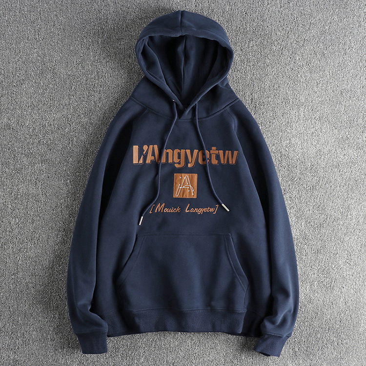 GorgeousBen  Men's Embroidered letter pattern American casual hooded sweatshirt for men, heavy-duty fleece-lined thick outerwear coat
