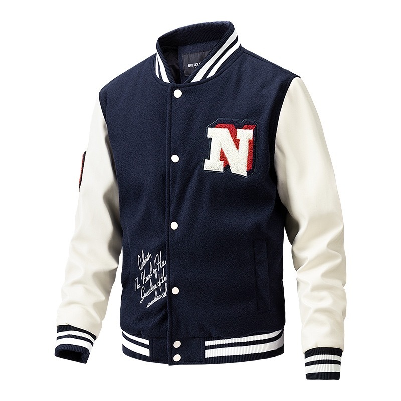 GrogeousBen  Unisex Letter Embroidered Alphabet Harajuku Street Baseball Varsity Jacket Varsity Hip Hop Style Jacket