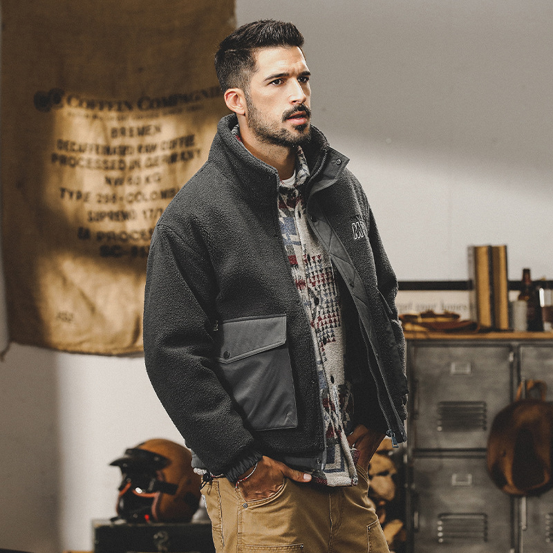 GrogeousBen  Men's style overalls stand collar cashmere jacket men winter baggy plus-size fleece jacket