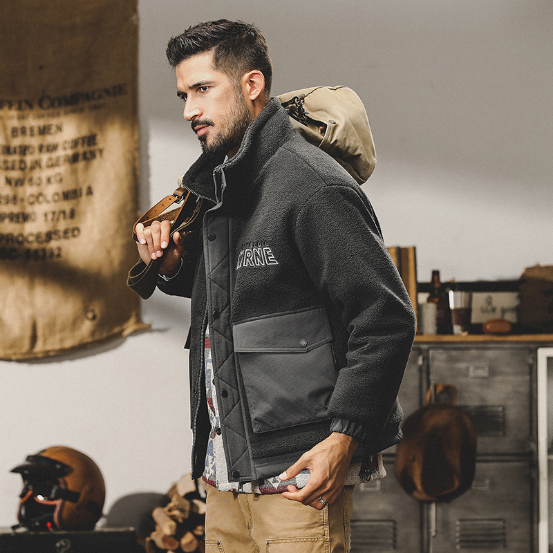 GrogeousBen  Men's style overalls stand collar cashmere jacket men winter baggy plus-size fleece jacket