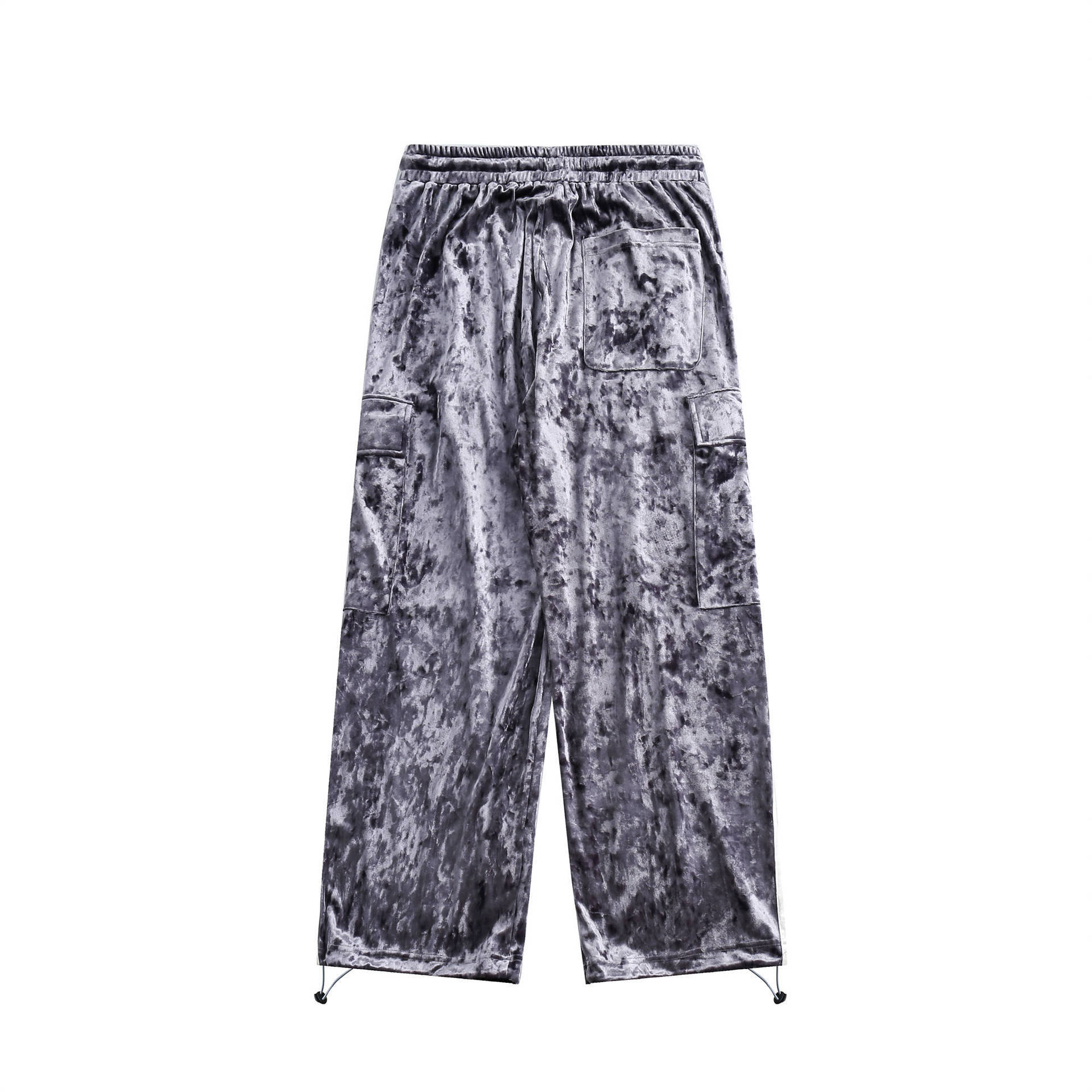 GorgeousBen  Unisex 2024 new American retro three-bar velvet sweatpants for men, trendy brand with large pockets, hanging wide-leg casual trousers.