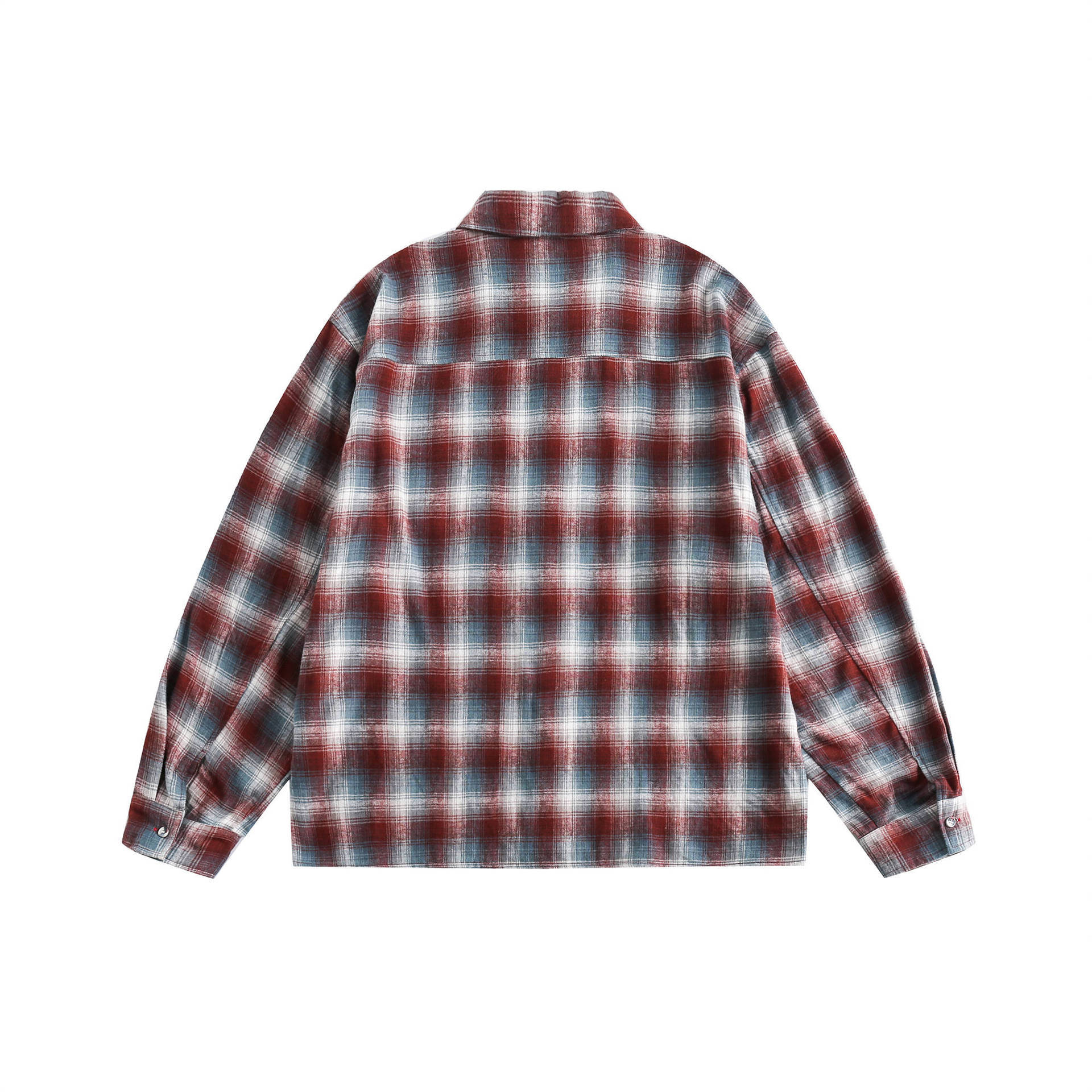 GorgeousBen  Unisex 2024 new retro red brushed plaid long-sleeved shirt for men and women, loose spring casual couple shirt outerwear.