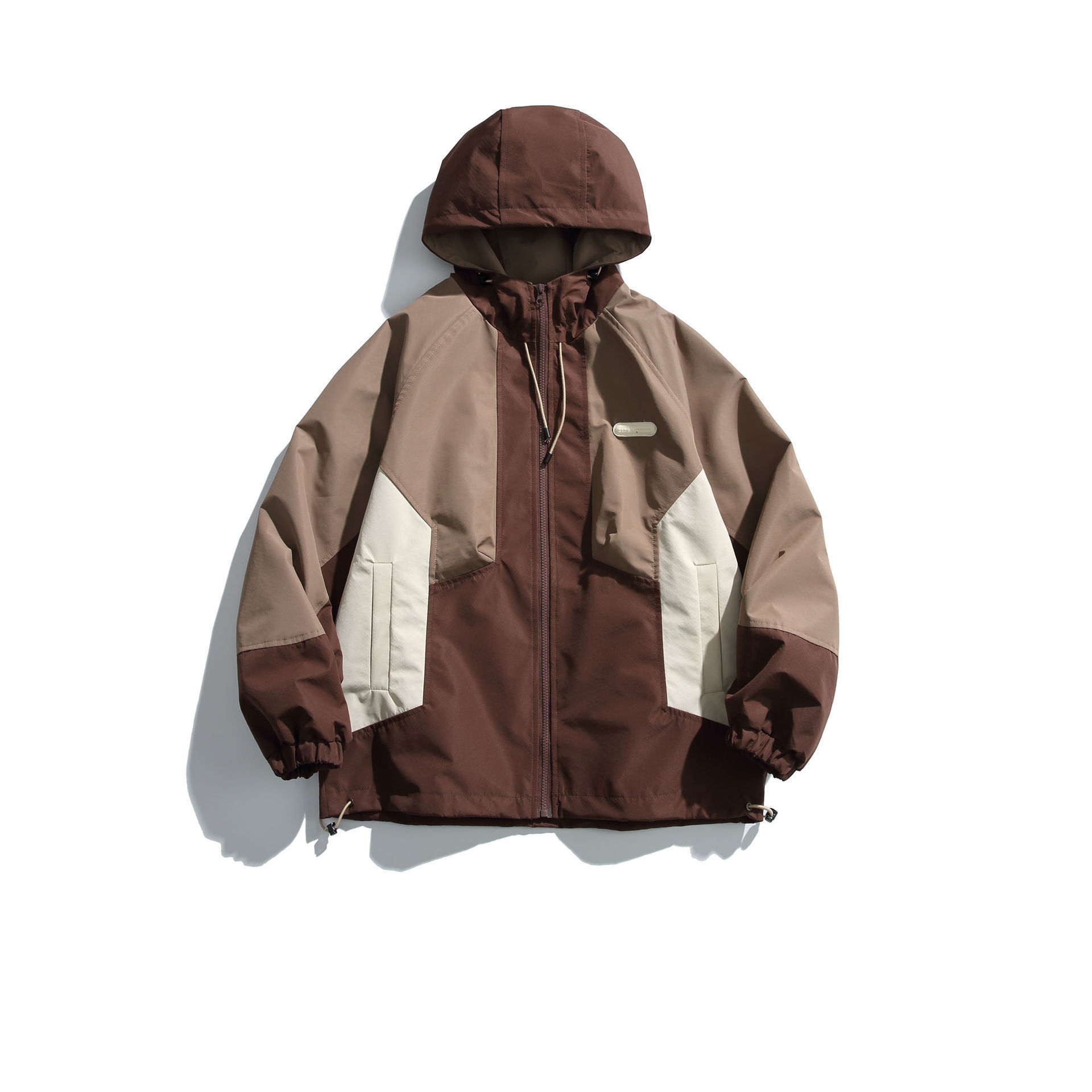 GorgeousBen   Unisex 2024 new street retro color-blocked hooded windbreaker jacket for men, loose fit, casual jacket for couples.