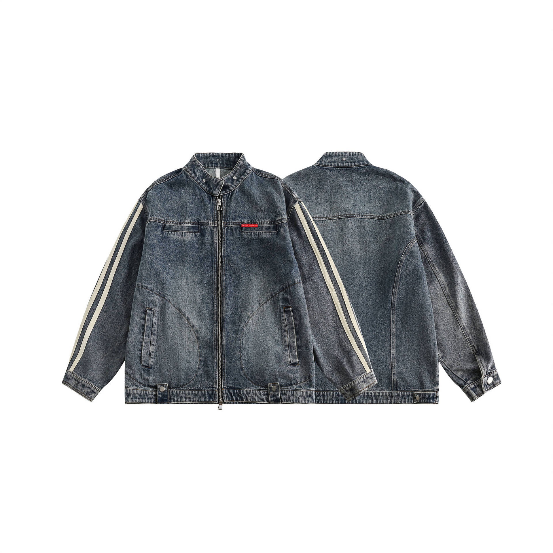 GorgeousBen   Unisex 2024 new retro vintage washed denim jacket for men and women, American loose fit trendy casual couple jacket.