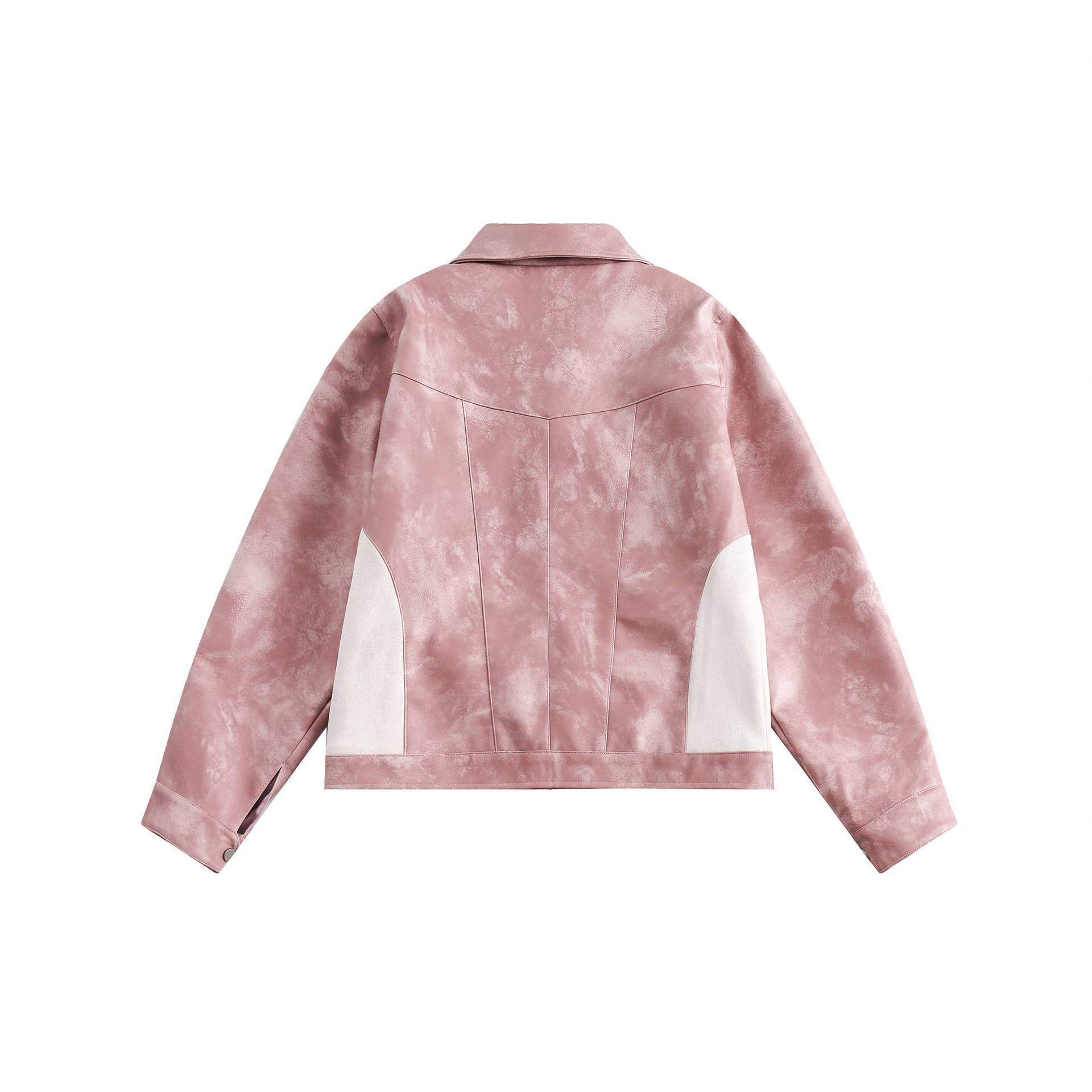 GorgeousBen   Women's 2024 new American retro pink PU leather spliced short jacket for women, with a spicy girl style, loose fit, trendy and versatile.