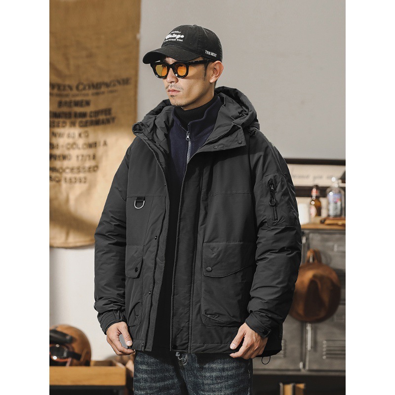 GrogeousBen  Men's down jacket, winter outdoor functional workwear, thickened hooded windbreaker for warmth.