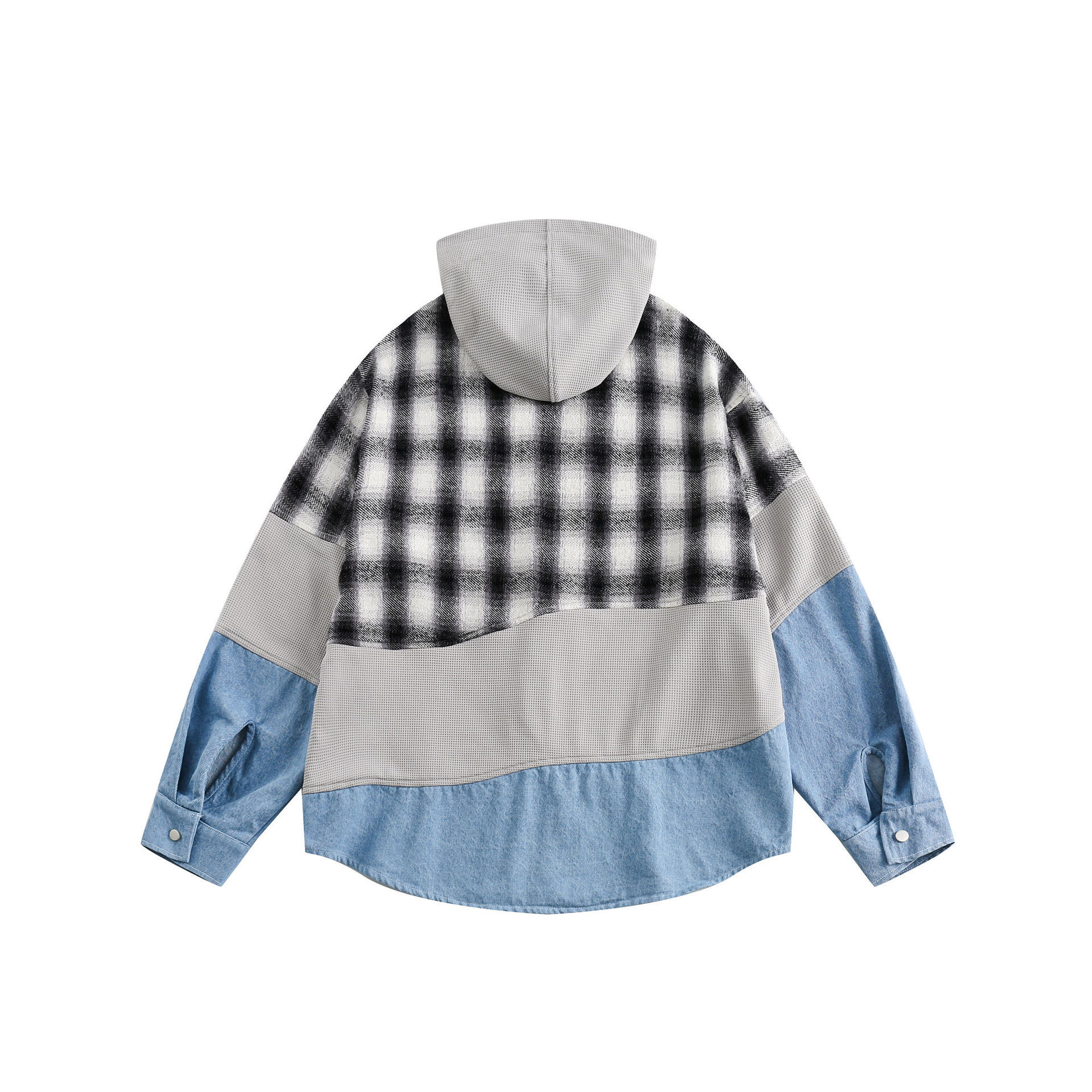 GorgeousBen   Unisex retro plaid patchwork new spring hooded jacket design loose with casual niche coat trend