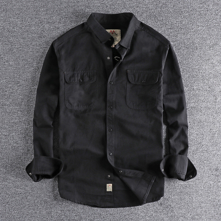 GorgeousBen  Men's American-style work shirt, double pocket shirt,  tough guy military green wind casual retro shirt.