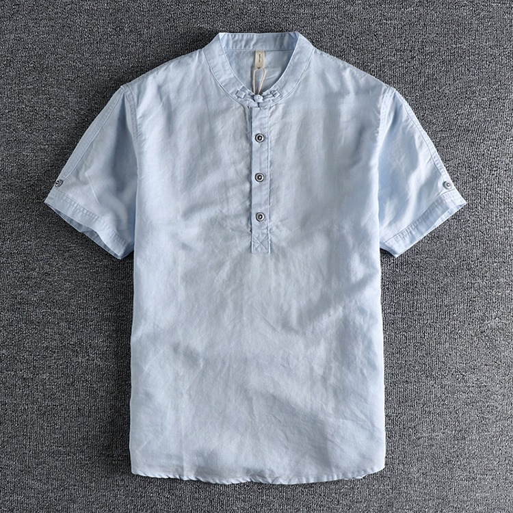 GrogeousBen  Men's Retro half-buttoned short-sleeved shirt for men, comfortable and breathable, suitable for daily wear