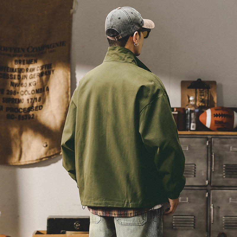 GrogeousBen  Men's American style military green casual jacket for men, loose and simple ins splicing outerwear for autumn and winter.