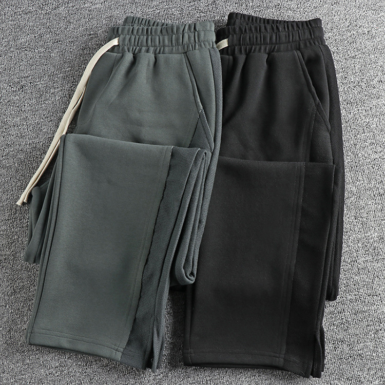 GorgeousBen  Men's Side splicing design with a trendy and youthful straight-leg casual pants for men, featuring American style and versatile wide-leg slit trousers.
