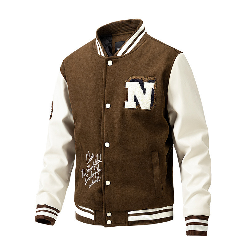GrogeousBen  Unisex Letter Embroidered Alphabet Harajuku Street Baseball Varsity Jacket Varsity Hip Hop Style Jacket