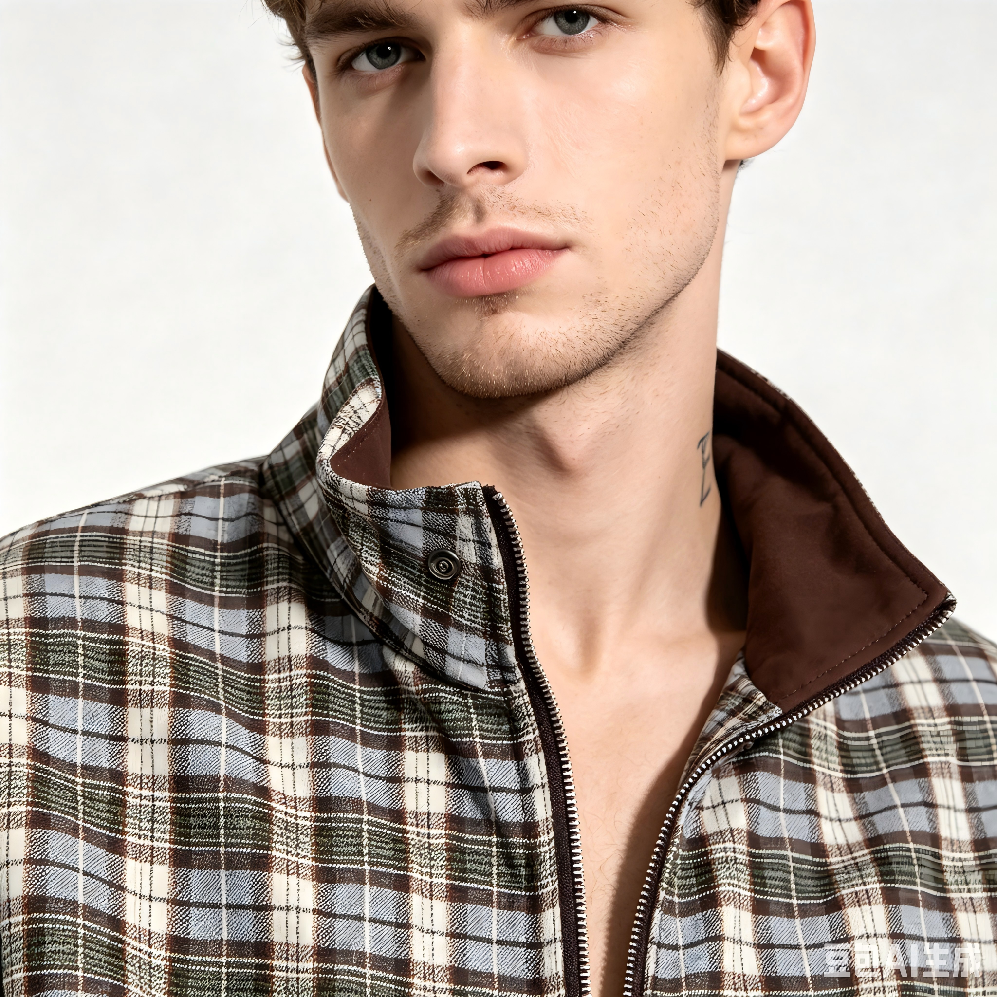 GrogeousBen   Unisex 2024 new  retro double-sided plaid jacket for men, trendy brand design with a sense of MIRADER stand-up collar work jacket.