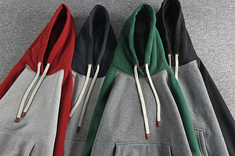 GorgeousBen  Men's  Heavyweight fleece-lined thick hooded sweatshirt for men, American retro color-blocked trendy youth top outerwear.