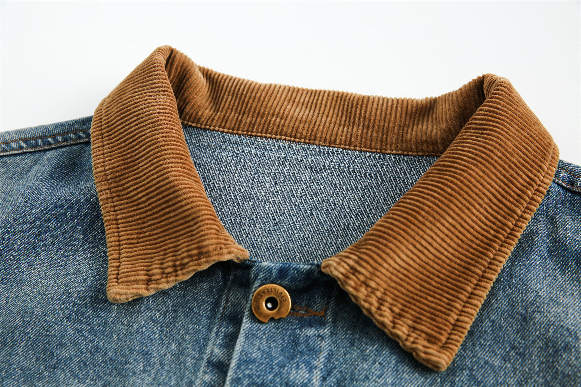 GrogeousBen   Unisex Retro high-end color-block lapel washed denim jacket, unisex BF style spring versatile jacket.