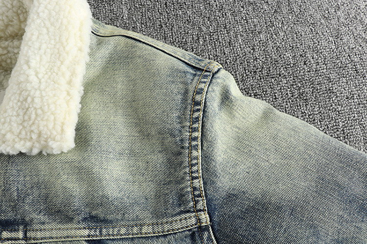 GrogeousBen  Men's Heavyweight distressed paint retro button denim jacket for men, with added fleece for warmth and a casual American style.