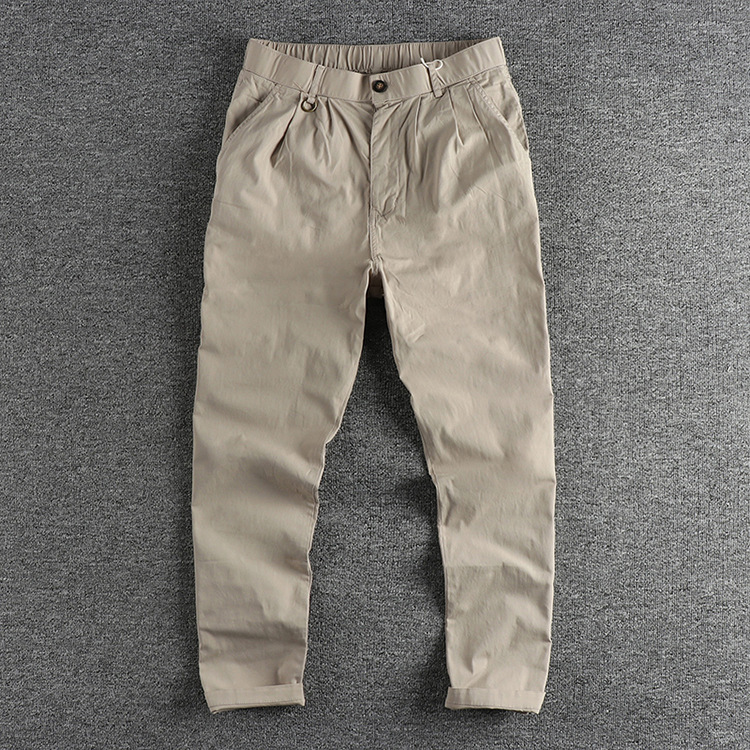 GrogeousBen  Men's Side zipper pocket workwear casual pants for men, retro solid color granule texture woven washed wide-leg straight trousers trendy