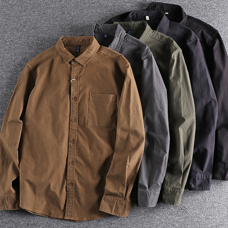 GorgeousBen  Men's Loose, high-end,  retro, solid color, long-sleeved shirt, men's handsome and simple casual shirt.