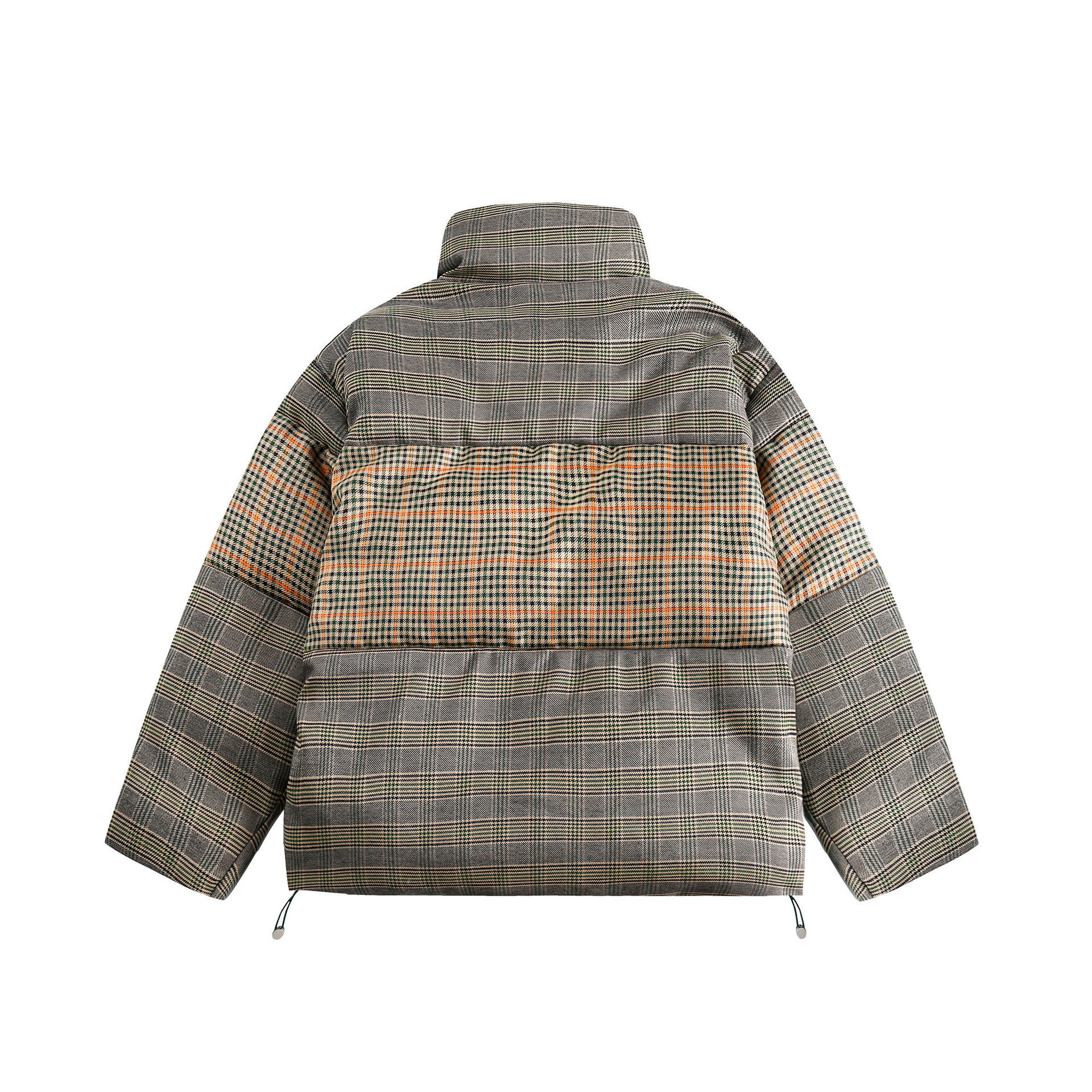 GorgeousBen  Unisex trendy stand-collar thickened cotton jacket with grid pattern, suitable for winter wear. Loose fit and workwear style.