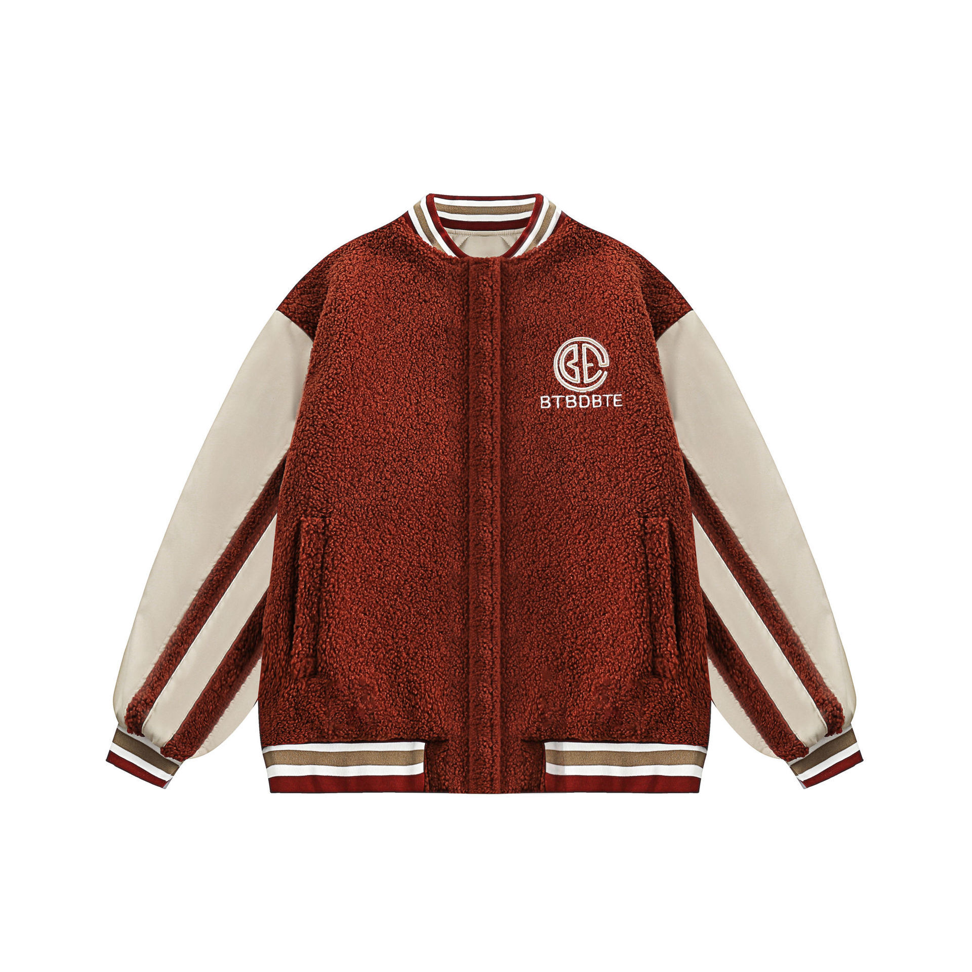 GorgeousBen  Unisex Double-sided winter coat, new loose-fitting American-style lamb wool baseball jacket, thickened cotton-padded winter coat.