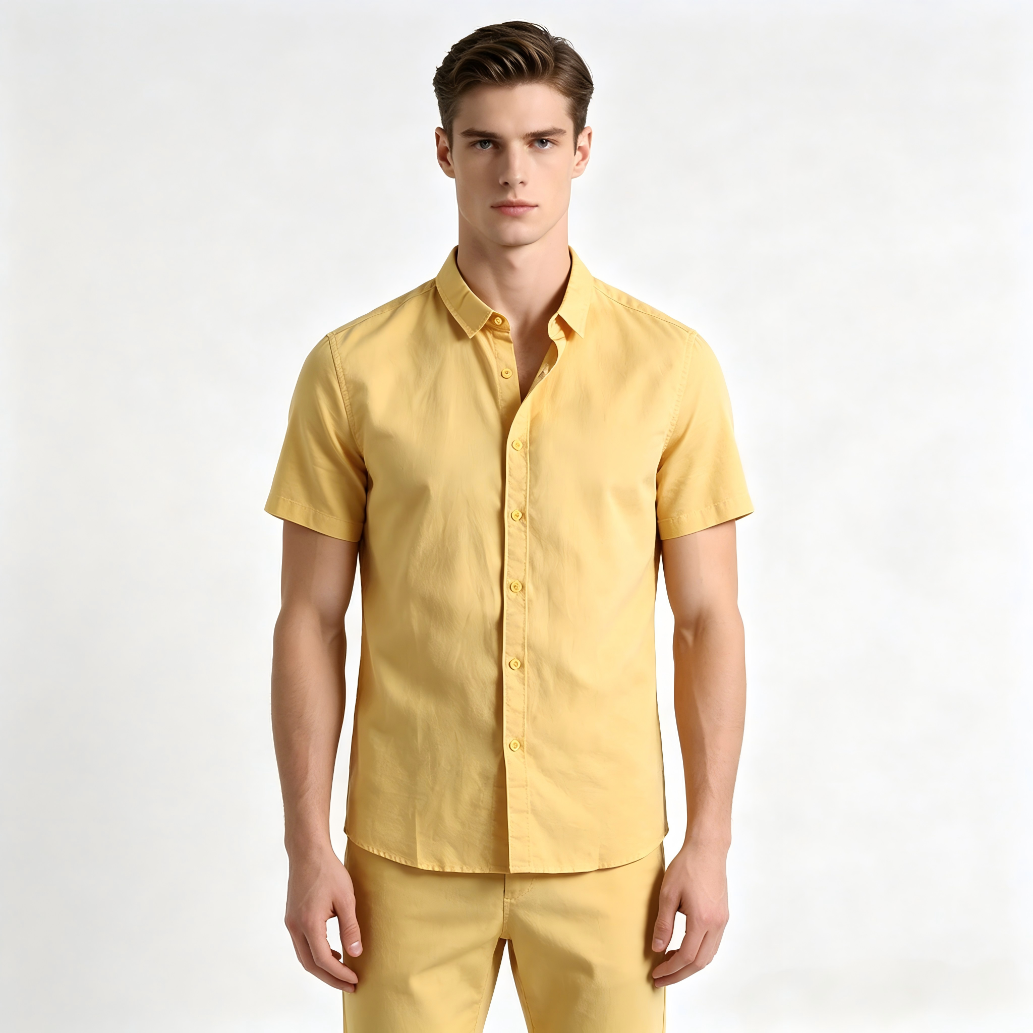 GrogeousBen  Men's Fresh retro solid color linen cotton short-sleeved shirt men's daily versatile washed comfortable shirt.