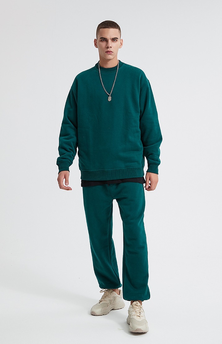 GrogeousBen  Unisex Autumn and winter new 360g plush solid color round neck sweatshirt set, plus thickened dropped shoulder sweatshirt.