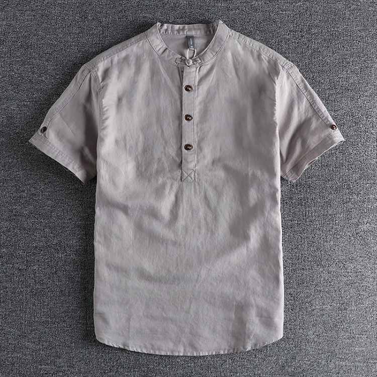 GrogeousBen  Men's Retro half-buttoned short-sleeved shirt for men, comfortable and breathable, suitable for daily wear