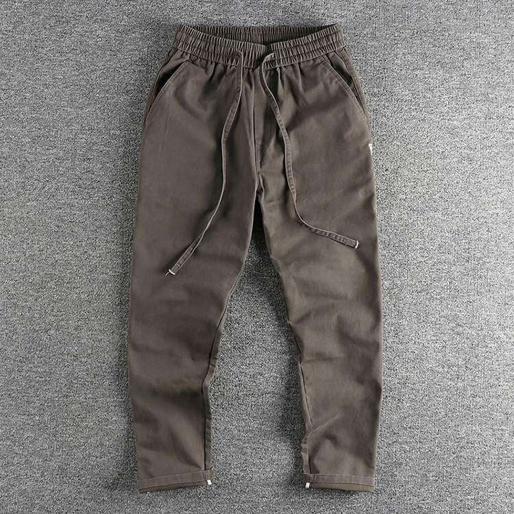 GrogeousBen  Men's Autumn American-style woven cotton washed casual pants for men, solid color retro trendy loose straight wide-leg trousers.