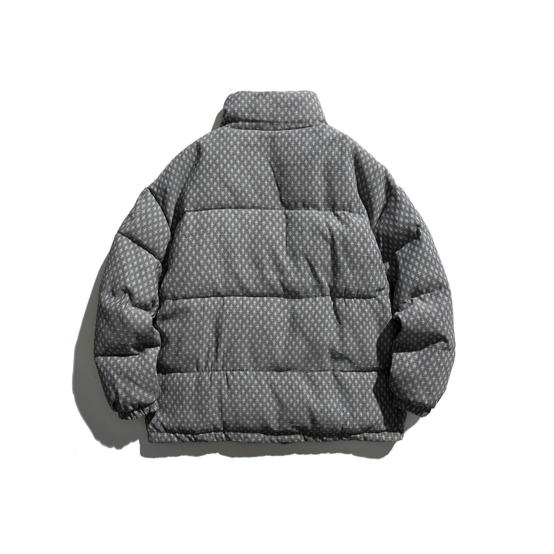 GrogeousBen  Unisex Casual versatile stand-up collar houndstooth pattern winter warm cotton jacket, trendy college style retro  bread coat.