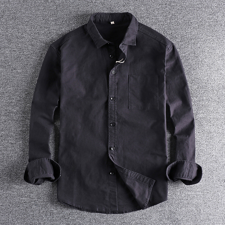 GorgeousBen  Men's Loose, high-end,  retro, solid color, long-sleeved shirt, men's handsome and simple casual shirt.
