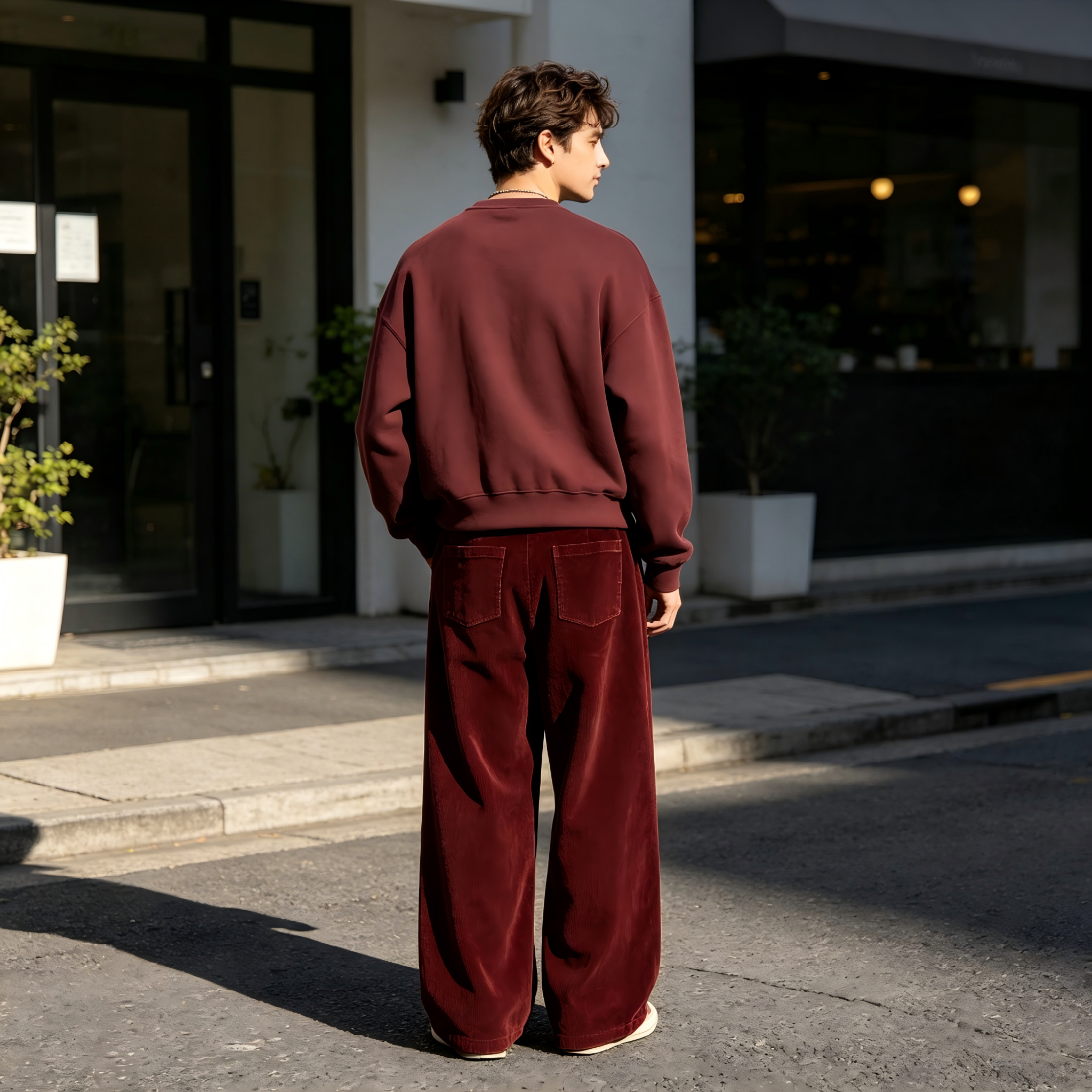 GorgeousBen   Unisex 2024 new retro diamond-shaped spliced corduroy pants for men, trendy brand design with a sense of drape and wide-leg casual pants.