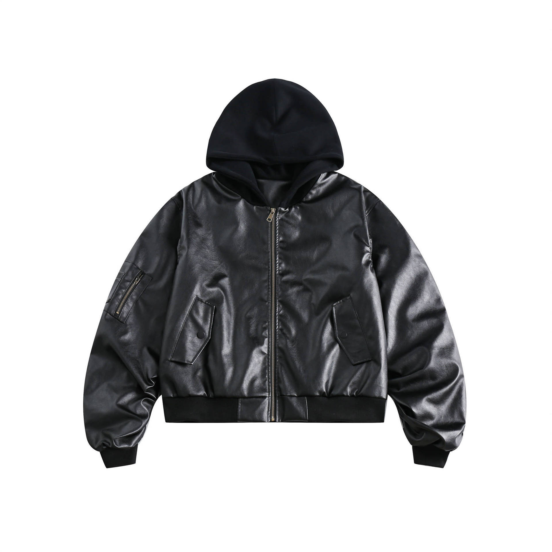 GorgeousBen   Unisex 2024 new American retro short baseball jacket leather jacket men's trendy high-end black motorcycle jacket