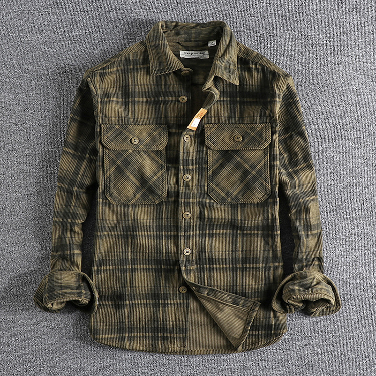 GorgeousBen  Men's Retro Spring and Autumn fashion men's long-sleeved shirt, washed corduroy, comfortable daily wear, versatile trendy outerwear.
