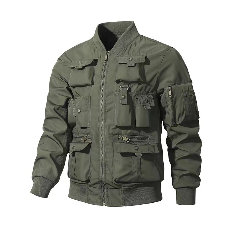 GrogeousBen  Men's Pilot jacket Men's retro Baseball uniform Multi pocket overals Functiona iacket Three defense attack jacket