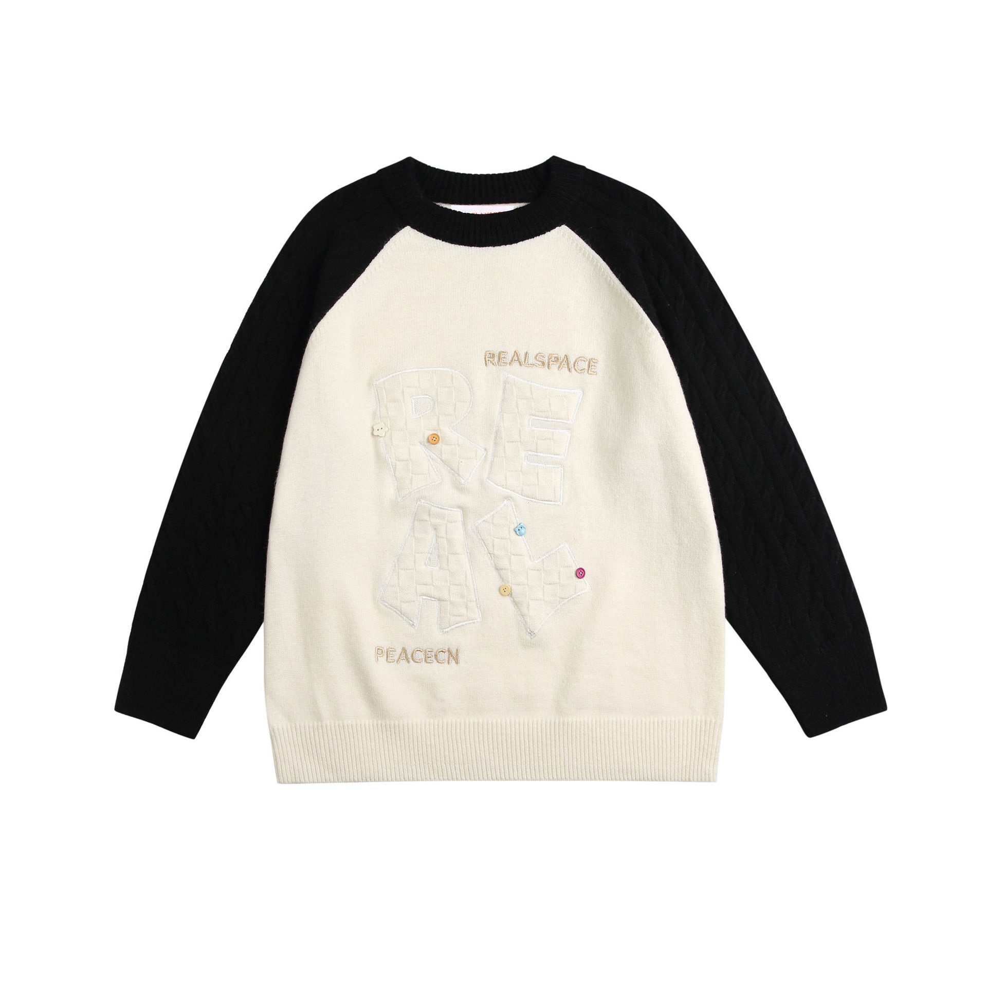 GrogeousBen  Unisex  American retro color collision original splicing lazy wind sweater loose versatile couple knitted sweater.