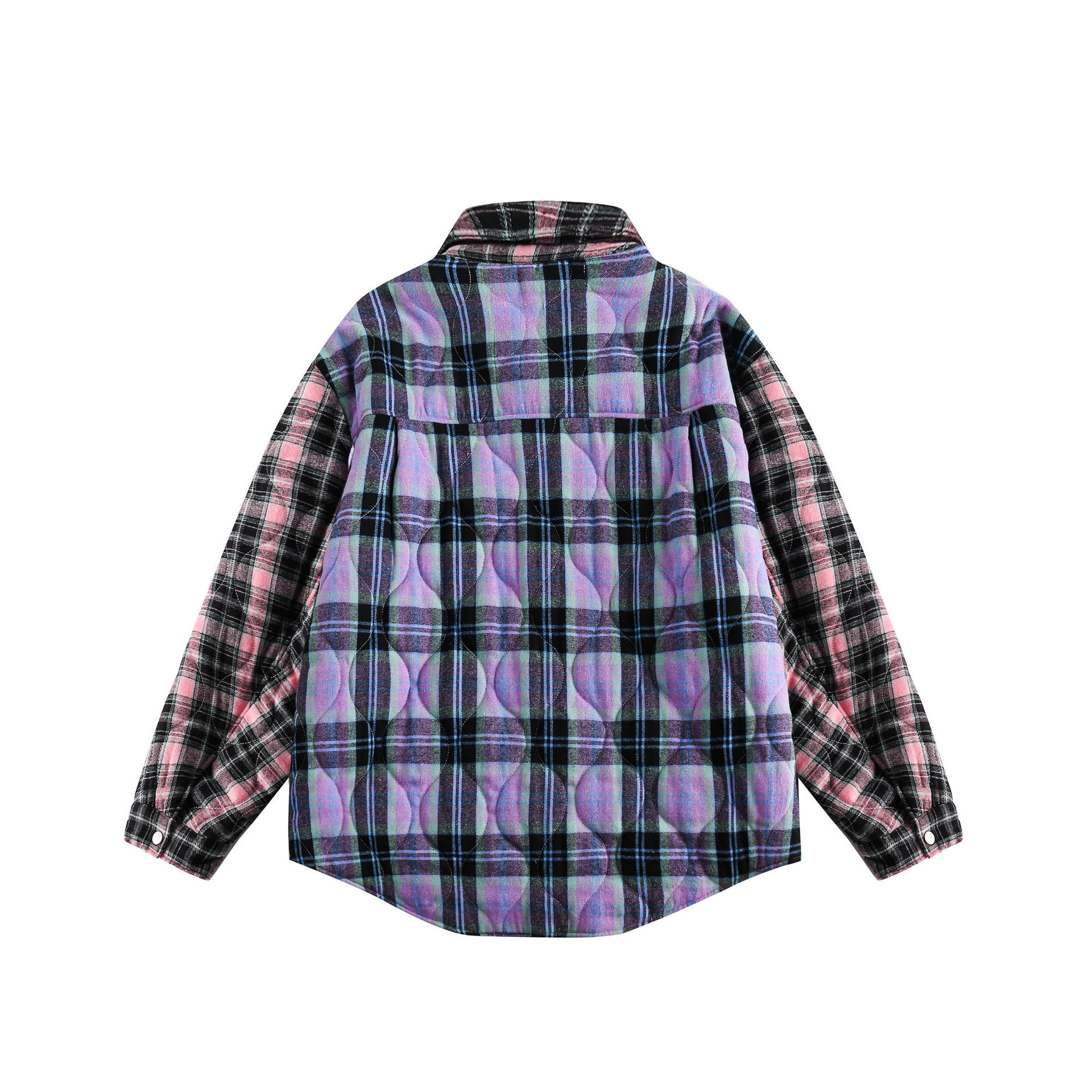 GorgeousBen  Unisex Winter American retro plaid color-blocking thick shirt, trendy loose and versatile cotton coat.