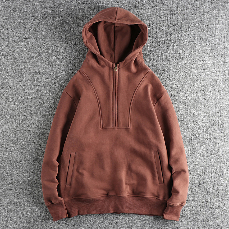 GorgeousBen  Men's Heavyweight high-gram thickened half-open collar hooded sweatshirt for men, keeping warm and stylish in autumn and winter with a retro look.