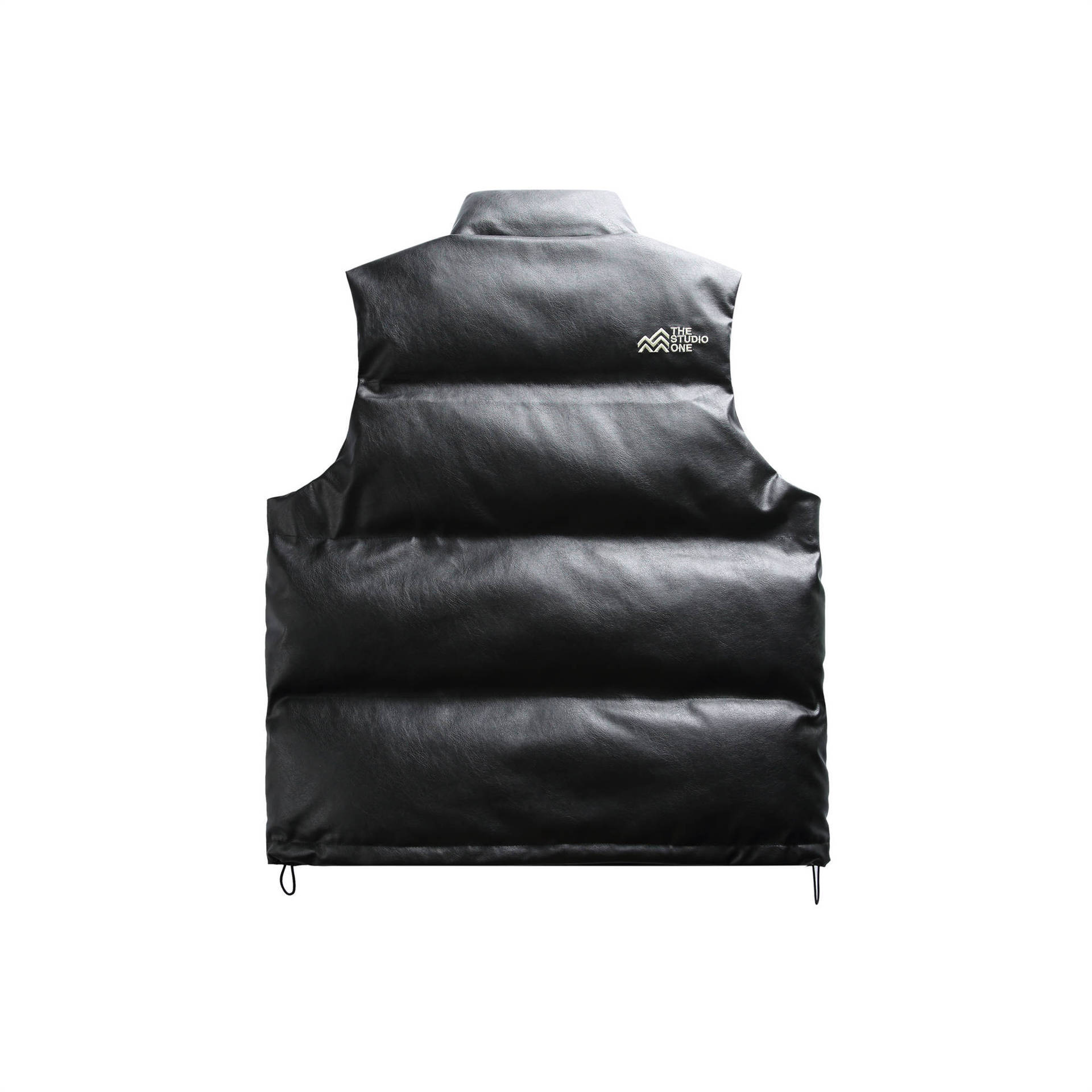 GorgeousBen  Unisex Thickened cotton vest with stand collar for autumn and winter embroidered PU leather vest, loose and warm outerwear.