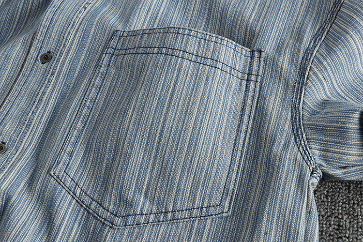 GorgeousBen  Men's Color-woven striped woven fabric, water-washed and distressed long-sleeved shirt for men, retro and trendy literary and casual thin shirt.
