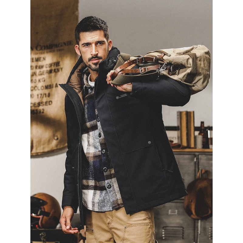 GrogeousBen  Men's Three-in-one windbreaker jacket for men, autumn and winter American-style outdoor hooded down jacket with detachable inner liner, men's down jacket.