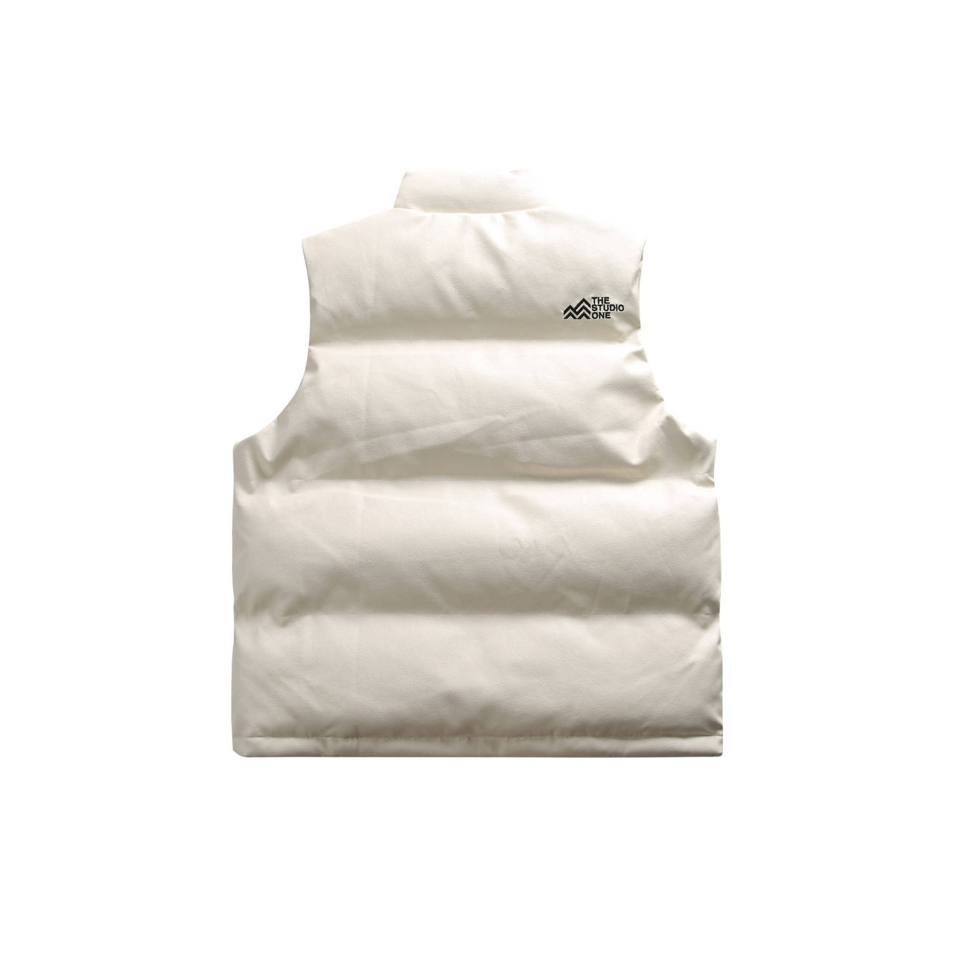 GorgeousBen  Unisex Thickened cotton vest with stand collar for autumn and winter embroidered PU leather vest, loose and warm outerwear.