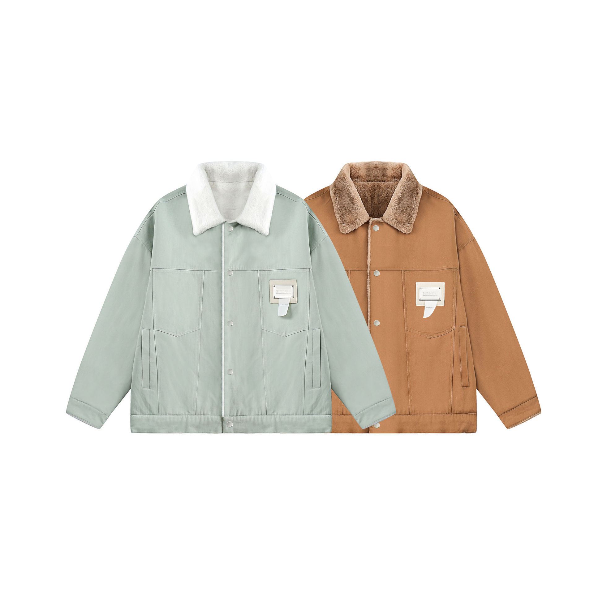 GorgeousBen  Unisex Winter American retro style sticker pocket double-sided cotton jacket.