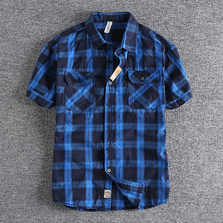 GorgeousBen  Men's Summer new classic American retro short-sleeved shirt for men, thin and comfortable plaid casual shirt.