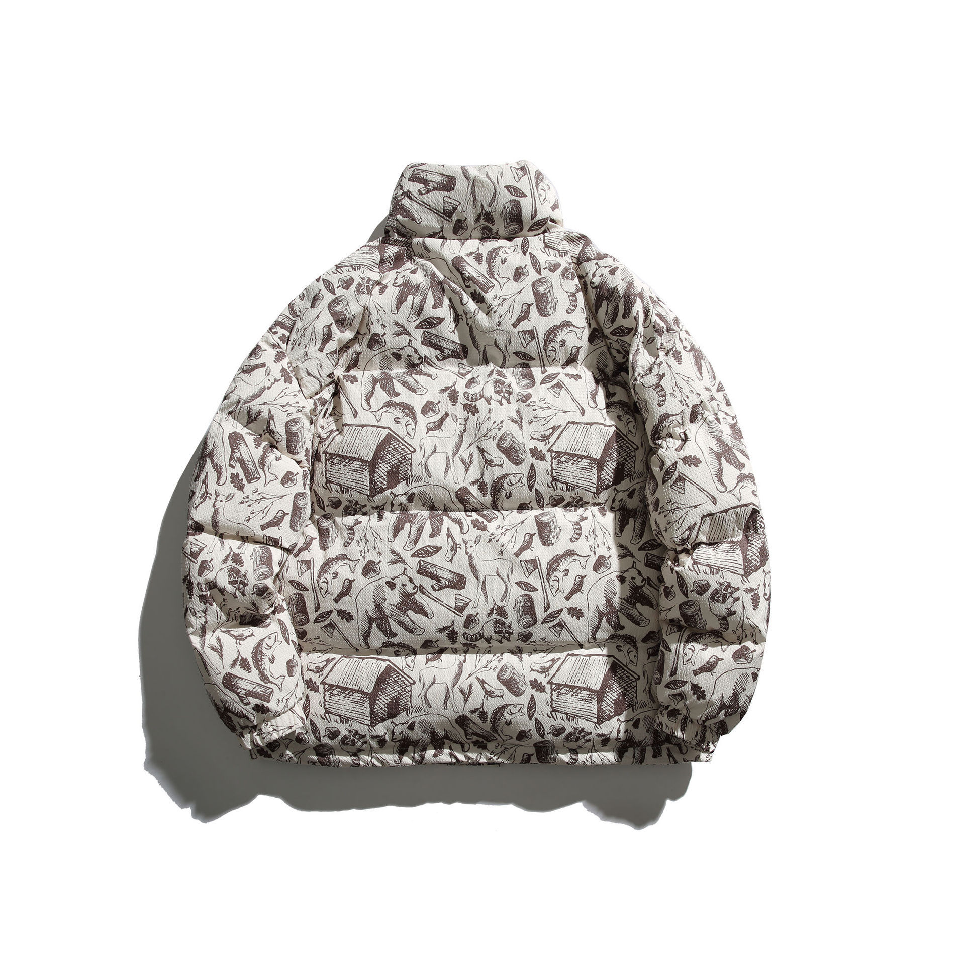 GorgeousBen  Unisex American high-street style winter cotton jacket with all-over print design and a stand-up collar, featuring a unique and trendy look.
