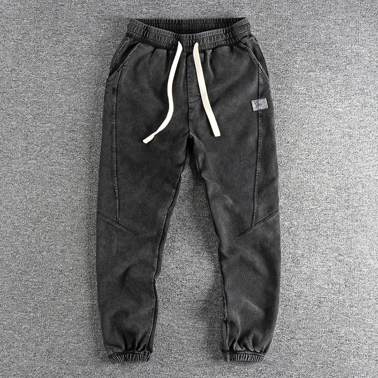 GorgeousBen  Men's Heavyweight retro heavy water-washed casual men's trousers, versatile three-dimensional cutting loose sports pants harem pants for autumn.